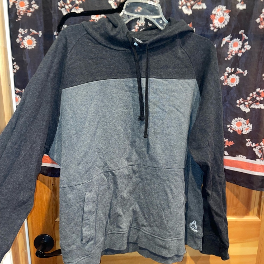 Reebok Men's Charcoal and Light Gray Hoodie